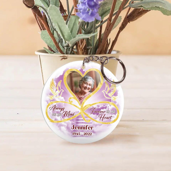 Custom Personalized Memorial Photo Acrylic Keychain - Memorial Gift Idea For Mother's Day/Father's Day - Always On My Mind Forever In My Heart