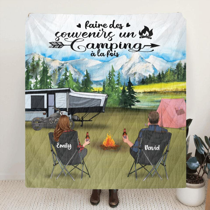 Custom Personalized Camping Blanket - Couple/ Parents with up to 5 Kids and 4 Pets - Gift For Camping Lover