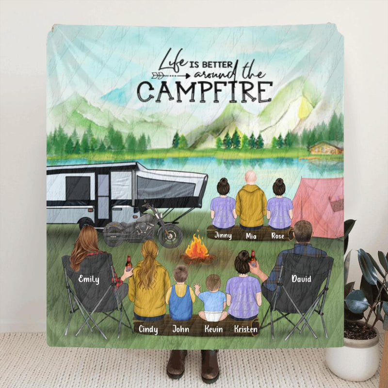 Personalized Camping Blanket - Gift For The Whole Family - Parents with 7 Children -  Life Is Better Around The Campfire