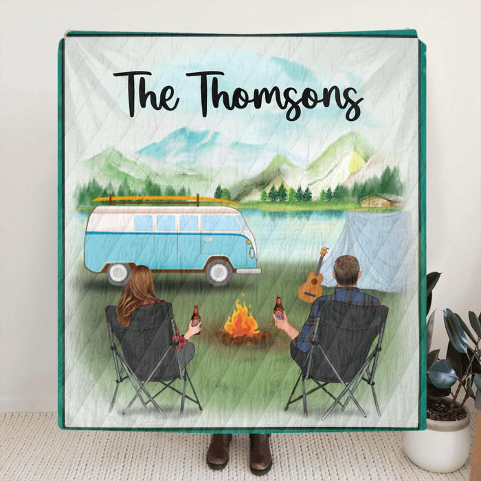 Custom Personalized Camping Blanket - Parents with up to 6 kids and 2 pets - Family Name - Father's day gift from wife to husband - Q3VZTZ