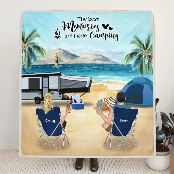 Custom Personalized Camping Blanket - Family with Kids and Pets (Up to 4 kids and 2 pets) - The best memories are made camping - 1CTOH9