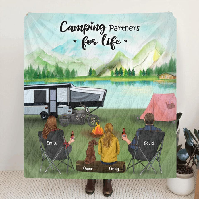 Personalized Camping Blanket  - Family with 1 Child and Upto 5 Pets Camping Blanket - Gift Idea For Family, Camping Lovers - Camping Partners For Life - 3KFOG2