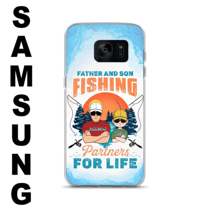 Custom Personalized Father And Son Fishing Phone Case For iPhone And Samsung - Dad With Upto 3 Children - Gift Idea For Father/ Son/ Daughter/ Father's Day/ Fishing Lover - Father And Son Fishing Partners For Life