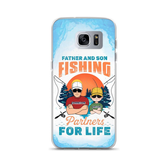 Custom Personalized Father And Son Fishing Phone Case For iPhone And Samsung - Dad With Upto 3 Children - Gift Idea For Father/ Son/ Daughter/ Father's Day/ Fishing Lover - Father And Son Fishing Partners For Life