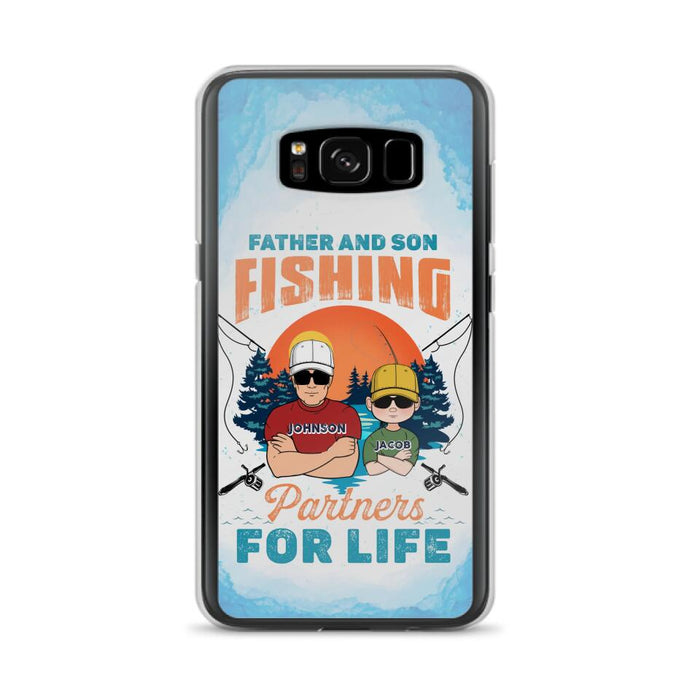 Custom Personalized Father And Son Fishing Phone Case For iPhone And Samsung - Dad With Upto 3 Children - Gift Idea For Father/ Son/ Daughter/ Father's Day/ Fishing Lover - Father And Son Fishing Partners For Life