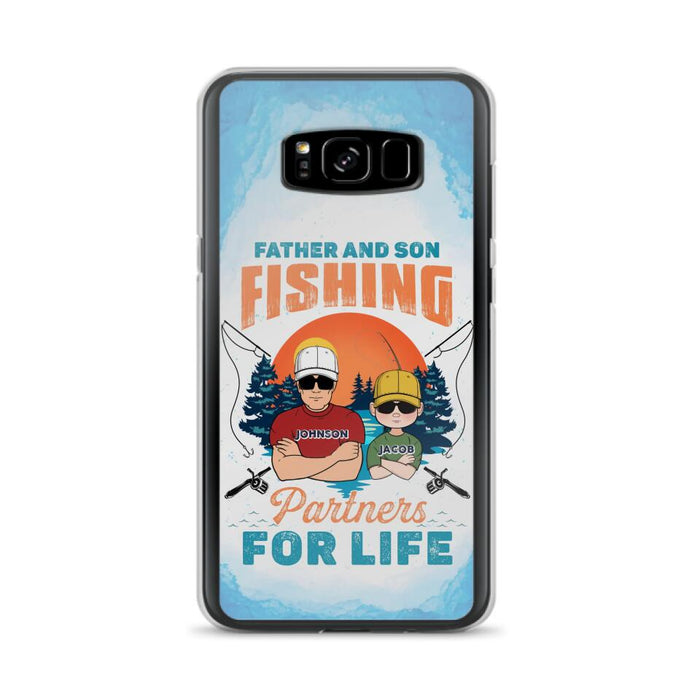 Custom Personalized Father And Son Fishing Phone Case For iPhone And Samsung - Dad With Upto 3 Children - Gift Idea For Father/ Son/ Daughter/ Father's Day/ Fishing Lover - Father And Son Fishing Partners For Life