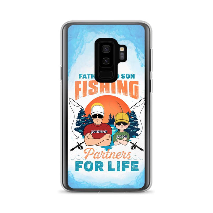 Custom Personalized Father And Son Fishing Phone Case For iPhone And Samsung - Dad With Upto 3 Children - Gift Idea For Father/ Son/ Daughter/ Father's Day/ Fishing Lover - Father And Son Fishing Partners For Life