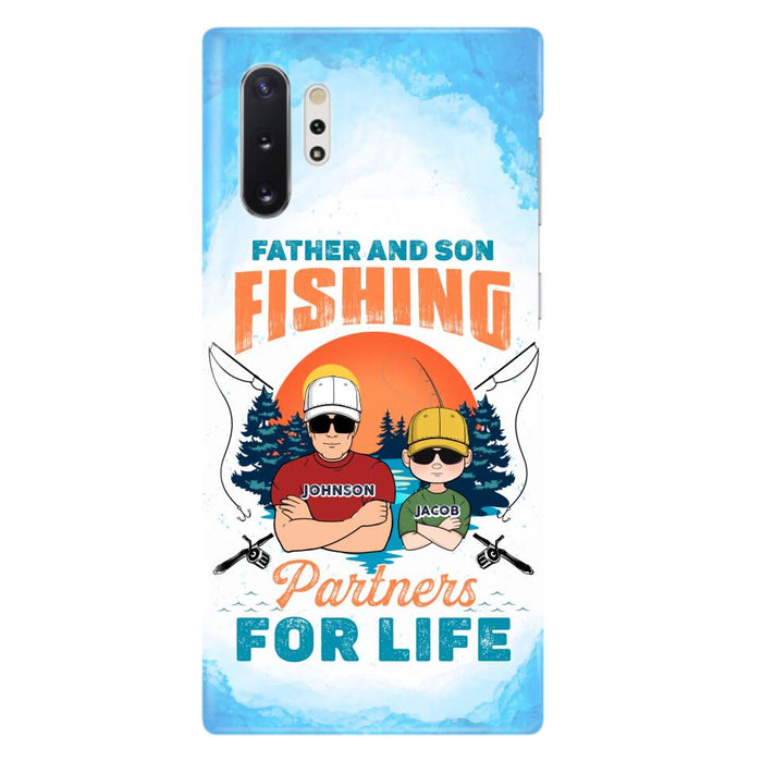 Custom Personalized Father And Son Fishing Phone Case For iPhone And Samsung - Dad With Upto 3 Children - Gift Idea For Father/ Son/ Daughter/ Father's Day/ Fishing Lover - Father And Son Fishing Partners For Life