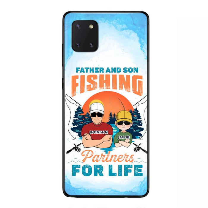 Custom Personalized Father And Son Fishing Phone Case For iPhone And Samsung - Dad With Upto 3 Children - Gift Idea For Father/ Son/ Daughter/ Father's Day/ Fishing Lover - Father And Son Fishing Partners For Life