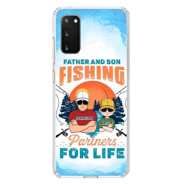 Custom Personalized Father And Son Fishing Phone Case For iPhone And Samsung - Dad With Upto 3 Children - Gift Idea For Father/ Son/ Daughter/ Father's Day/ Fishing Lover - Father And Son Fishing Partners For Life