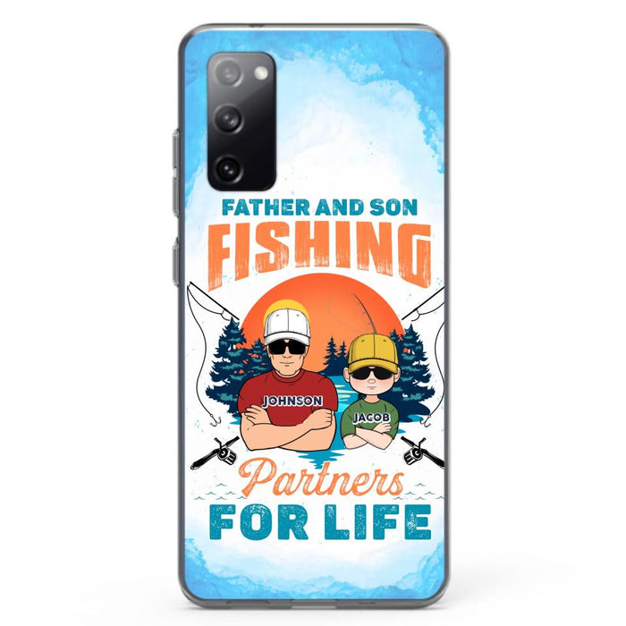 Custom Personalized Father And Son Fishing Phone Case For iPhone And Samsung - Dad With Upto 3 Children - Gift Idea For Father/ Son/ Daughter/ Father's Day/ Fishing Lover - Father And Son Fishing Partners For Life