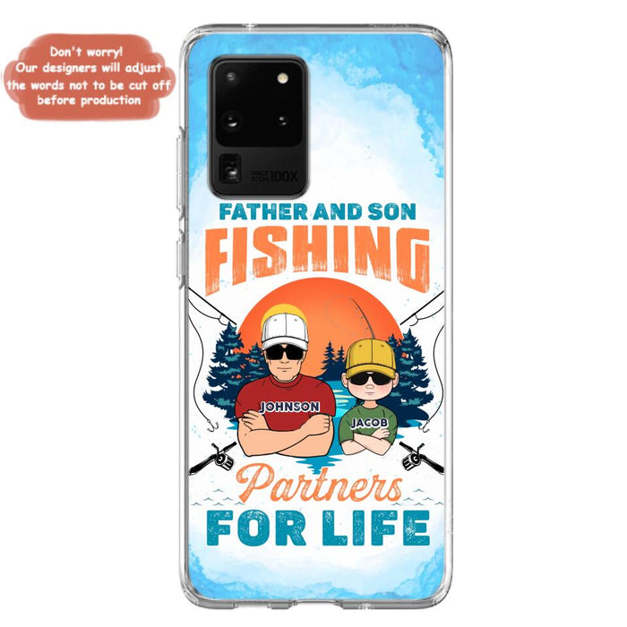 Custom Personalized Father And Son Fishing Phone Case For iPhone And Samsung - Dad With Upto 3 Children - Gift Idea For Father/ Son/ Daughter/ Father's Day/ Fishing Lover - Father And Son Fishing Partners For Life