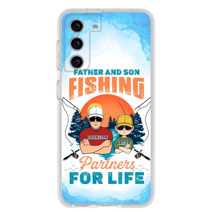 Custom Personalized Father And Son Fishing Phone Case For iPhone And Samsung - Dad With Upto 3 Children - Gift Idea For Father/ Son/ Daughter/ Father's Day/ Fishing Lover - Father And Son Fishing Partners For Life