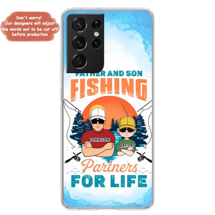 Custom Personalized Father And Son Fishing Phone Case For iPhone And Samsung - Dad With Upto 3 Children - Gift Idea For Father/ Son/ Daughter/ Father's Day/ Fishing Lover - Father And Son Fishing Partners For Life