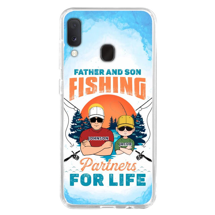 Custom Personalized Father And Son Fishing Phone Case For iPhone And Samsung - Dad With Upto 3 Children - Gift Idea For Father/ Son/ Daughter/ Father's Day/ Fishing Lover - Father And Son Fishing Partners For Life