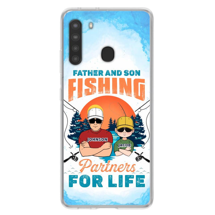 Custom Personalized Father And Son Fishing Phone Case For iPhone And Samsung - Dad With Upto 3 Children - Gift Idea For Father/ Son/ Daughter/ Father's Day/ Fishing Lover - Father And Son Fishing Partners For Life