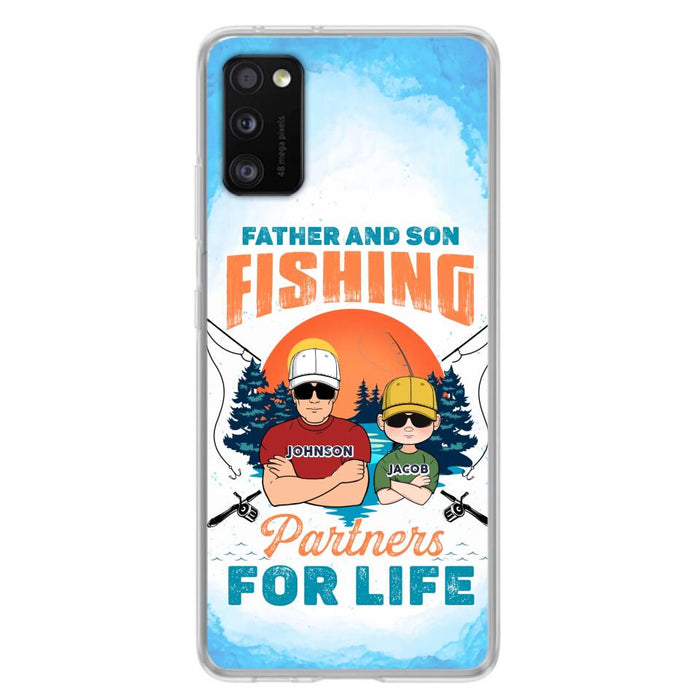 Custom Personalized Father And Son Fishing Phone Case For iPhone And Samsung - Dad With Upto 3 Children - Gift Idea For Father/ Son/ Daughter/ Father's Day/ Fishing Lover - Father And Son Fishing Partners For Life