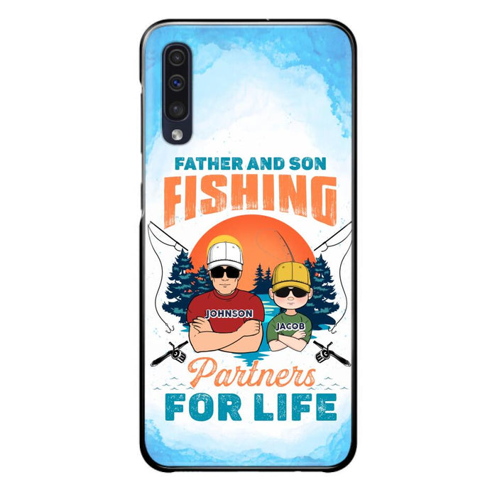 Custom Personalized Father And Son Fishing Phone Case For iPhone And Samsung - Dad With Upto 3 Children - Gift Idea For Father/ Son/ Daughter/ Father's Day/ Fishing Lover - Father And Son Fishing Partners For Life