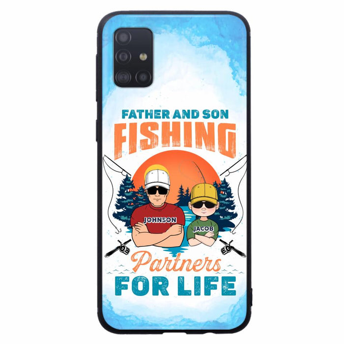 Custom Personalized Father And Son Fishing Phone Case For iPhone And Samsung - Dad With Upto 3 Children - Gift Idea For Father/ Son/ Daughter/ Father's Day/ Fishing Lover - Father And Son Fishing Partners For Life