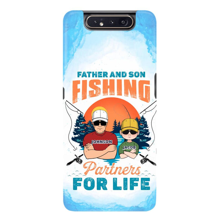 Custom Personalized Father And Son Fishing Phone Case For iPhone And Samsung - Dad With Upto 3 Children - Gift Idea For Father/ Son/ Daughter/ Father's Day/ Fishing Lover - Father And Son Fishing Partners For Life