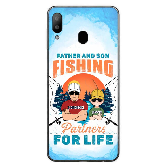 Custom Personalized Father And Son Fishing Phone Case For iPhone And Samsung - Dad With Upto 3 Children - Gift Idea For Father/ Son/ Daughter/ Father's Day/ Fishing Lover - Father And Son Fishing Partners For Life