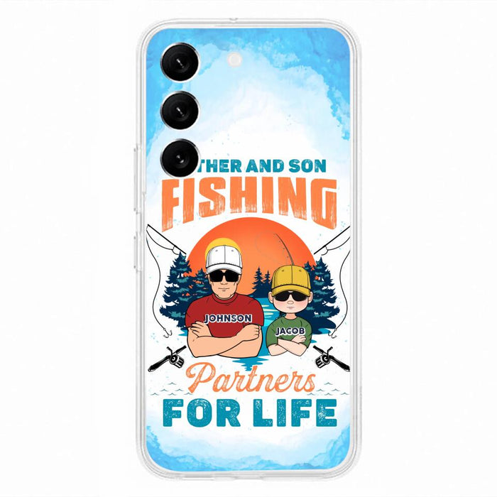 Custom Personalized Father And Son Fishing Phone Case For iPhone And Samsung - Dad With Upto 3 Children - Gift Idea For Father/ Son/ Daughter/ Father's Day/ Fishing Lover - Father And Son Fishing Partners For Life