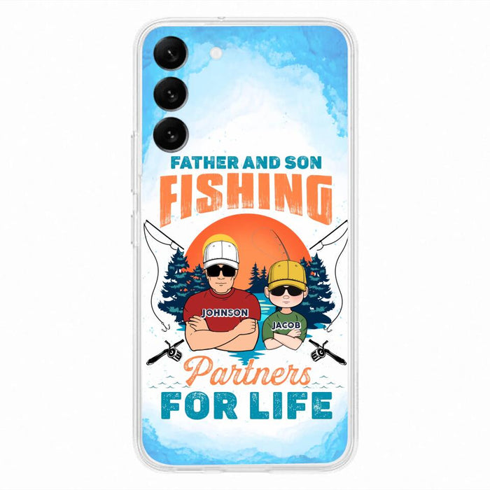 Custom Personalized Father And Son Fishing Phone Case For iPhone And Samsung - Dad With Upto 3 Children - Gift Idea For Father/ Son/ Daughter/ Father's Day/ Fishing Lover - Father And Son Fishing Partners For Life