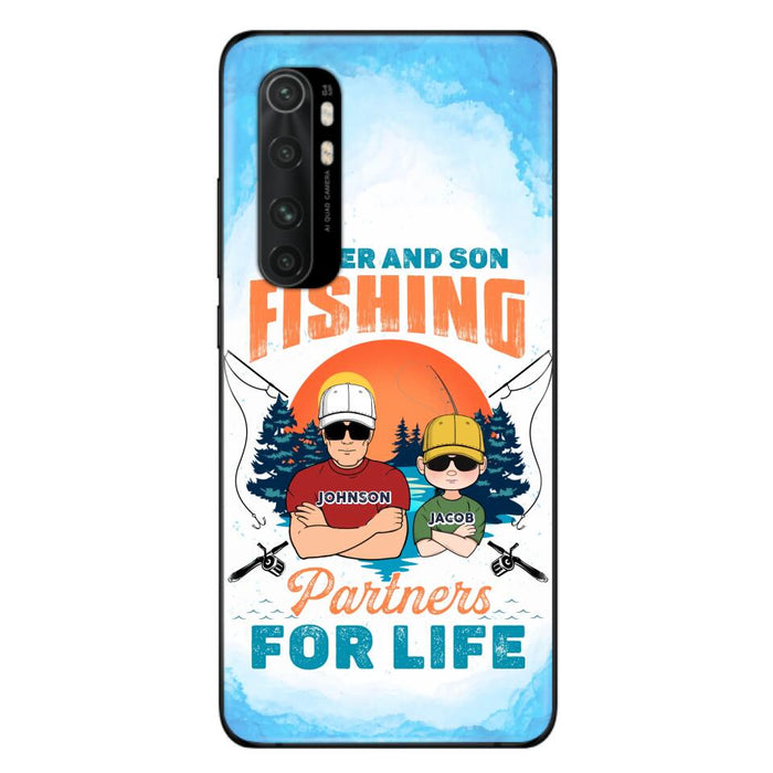 Custom Personalized Father And Son Fishing Phone Case For Xiaomi/ Oppo/ Huawei - Dad With Upto 3 Children - Gift Idea For Father/ Son/ Daughter/ Father's Day/ Fishing Lover - Father And Son Fishing Partners For Life