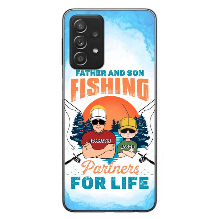 Custom Personalized Father And Son Fishing Phone Case For iPhone And Samsung - Dad With Upto 3 Children - Gift Idea For Father/ Son/ Daughter/ Father's Day/ Fishing Lover - Father And Son Fishing Partners For Life