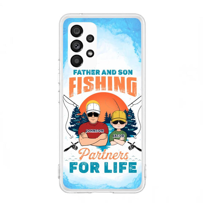 Custom Personalized Father And Son Fishing Phone Case For iPhone And Samsung - Dad With Upto 3 Children - Gift Idea For Father/ Son/ Daughter/ Father's Day/ Fishing Lover - Father And Son Fishing Partners For Life