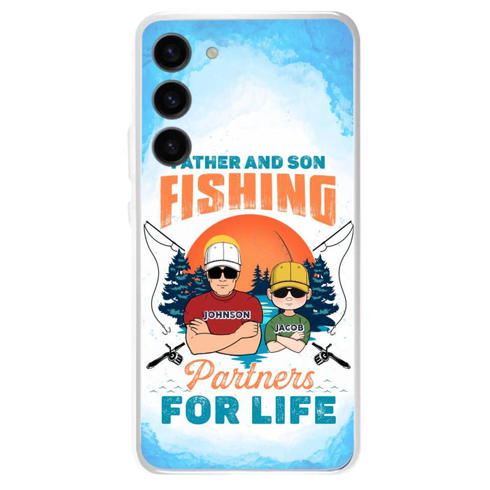 Custom Personalized Father And Son Fishing Phone Case For iPhone And Samsung - Dad With Upto 3 Children - Gift Idea For Father/ Son/ Daughter/ Father's Day/ Fishing Lover - Father And Son Fishing Partners For Life