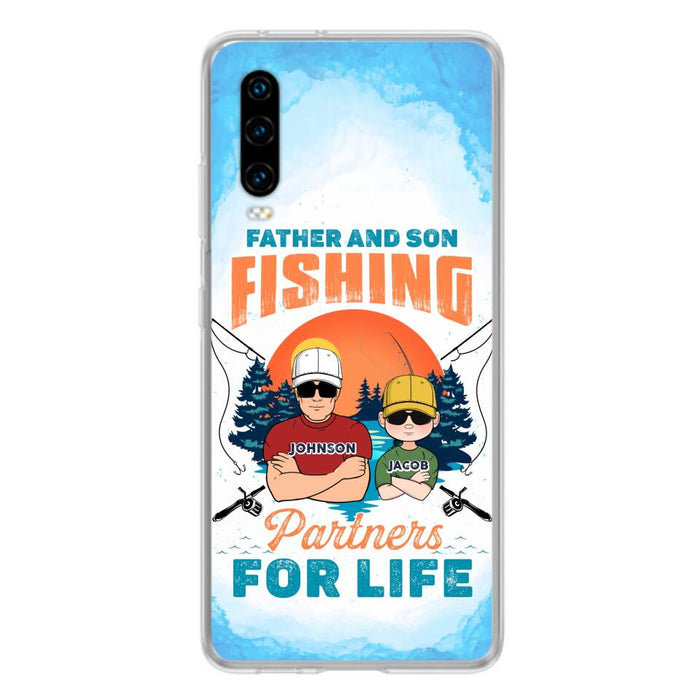 Custom Personalized Father And Son Fishing Phone Case For Xiaomi/ Oppo/ Huawei - Dad With Upto 3 Children - Gift Idea For Father/ Son/ Daughter/ Father's Day/ Fishing Lover - Father And Son Fishing Partners For Life