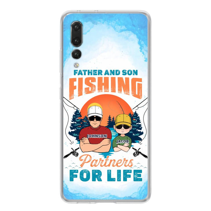 Custom Personalized Father And Son Fishing Phone Case For Xiaomi/ Oppo/ Huawei - Dad With Upto 3 Children - Gift Idea For Father/ Son/ Daughter/ Father's Day/ Fishing Lover - Father And Son Fishing Partners For Life