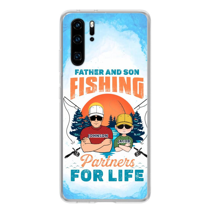 Custom Personalized Father And Son Fishing Phone Case For Xiaomi/ Oppo/ Huawei - Dad With Upto 3 Children - Gift Idea For Father/ Son/ Daughter/ Father's Day/ Fishing Lover - Father And Son Fishing Partners For Life