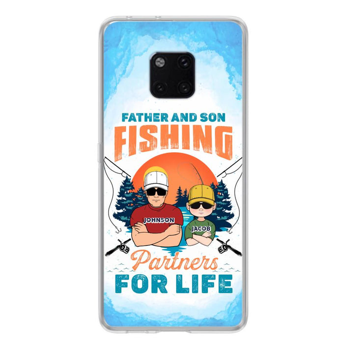 Custom Personalized Father And Son Fishing Phone Case For Xiaomi/ Oppo/ Huawei - Dad With Upto 3 Children - Gift Idea For Father/ Son/ Daughter/ Father's Day/ Fishing Lover - Father And Son Fishing Partners For Life