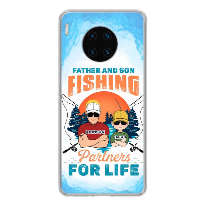 Custom Personalized Father And Son Fishing Phone Case For Xiaomi/ Oppo/ Huawei - Dad With Upto 3 Children - Gift Idea For Father/ Son/ Daughter/ Father's Day/ Fishing Lover - Father And Son Fishing Partners For Life