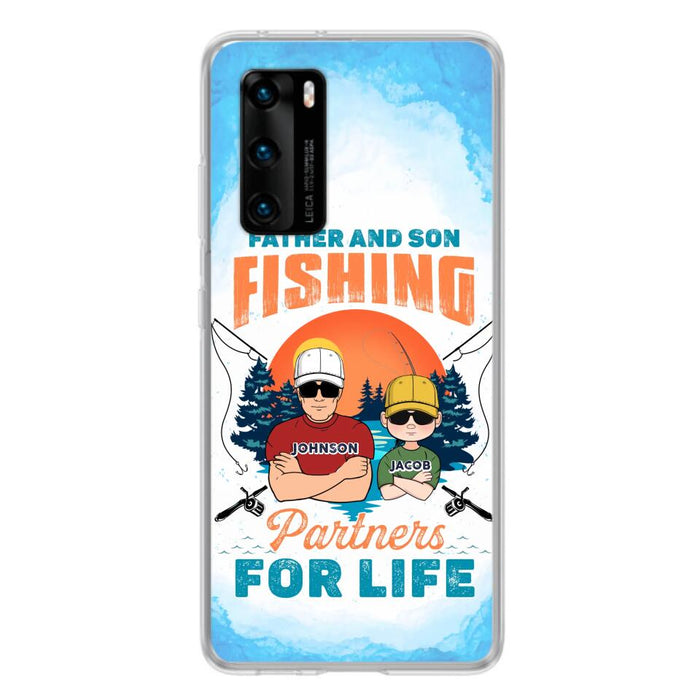 Custom Personalized Father And Son Fishing Phone Case For Xiaomi/ Oppo/ Huawei - Dad With Upto 3 Children - Gift Idea For Father/ Son/ Daughter/ Father's Day/ Fishing Lover - Father And Son Fishing Partners For Life