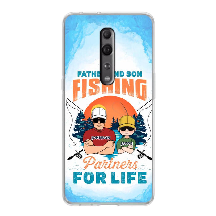 Custom Personalized Father And Son Fishing Phone Case For Xiaomi/ Oppo/ Huawei - Dad With Upto 3 Children - Gift Idea For Father/ Son/ Daughter/ Father's Day/ Fishing Lover - Father And Son Fishing Partners For Life