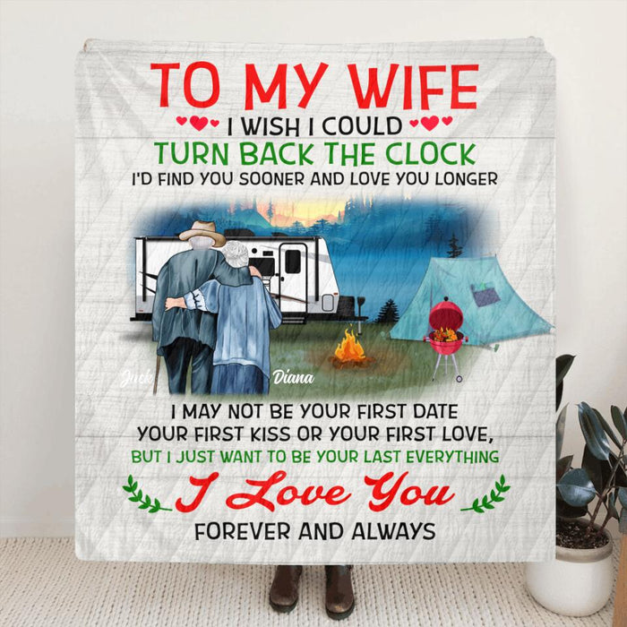 Custom Personalized Old Couple Fleece/Quilt Blanket & Pillow Cover - Best Gift Idea For Grandparents/Couple - To My Wife I Wish I Could  Turn Back The Clock