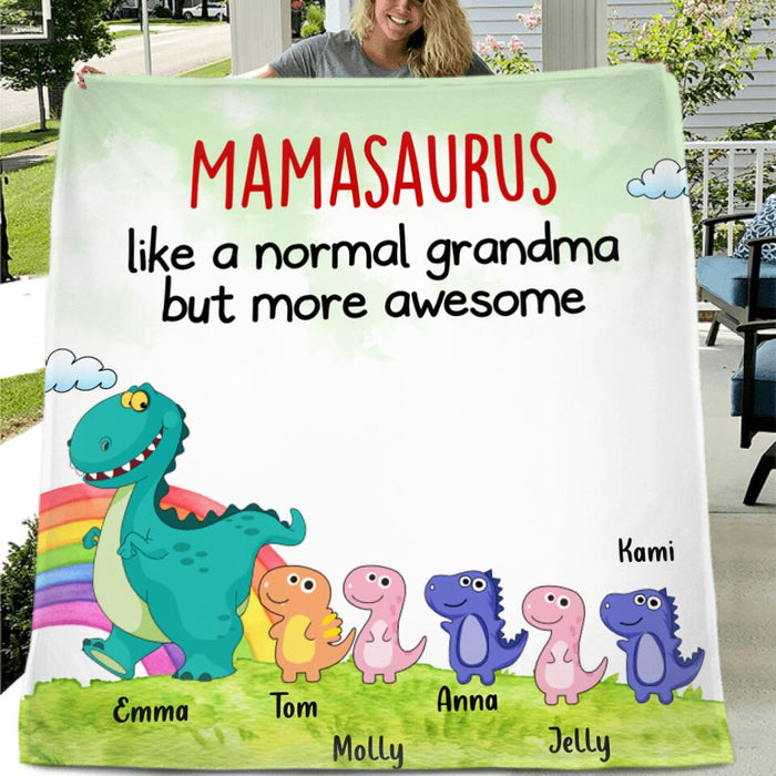 Personalized Grandmasaurus And Kids Blanket - Up to 5 Kids - Like A Normal Grandma But More Awesome