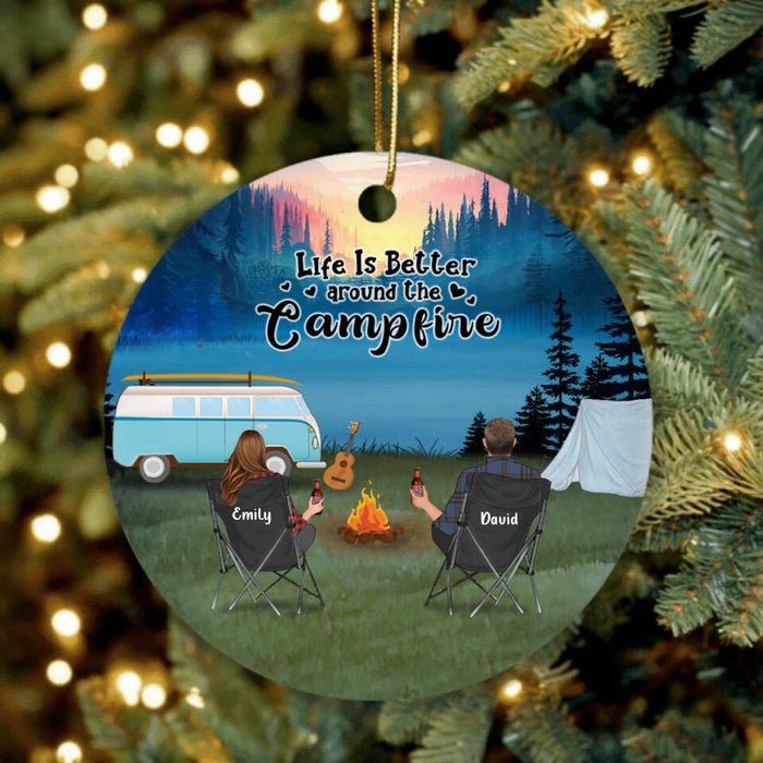 Custom Personalized Camping Ornament- Couple/Parents With Upto 6 Kids, 2 Pets - Life Is Better Around The Campfire  - Q3VZTZ