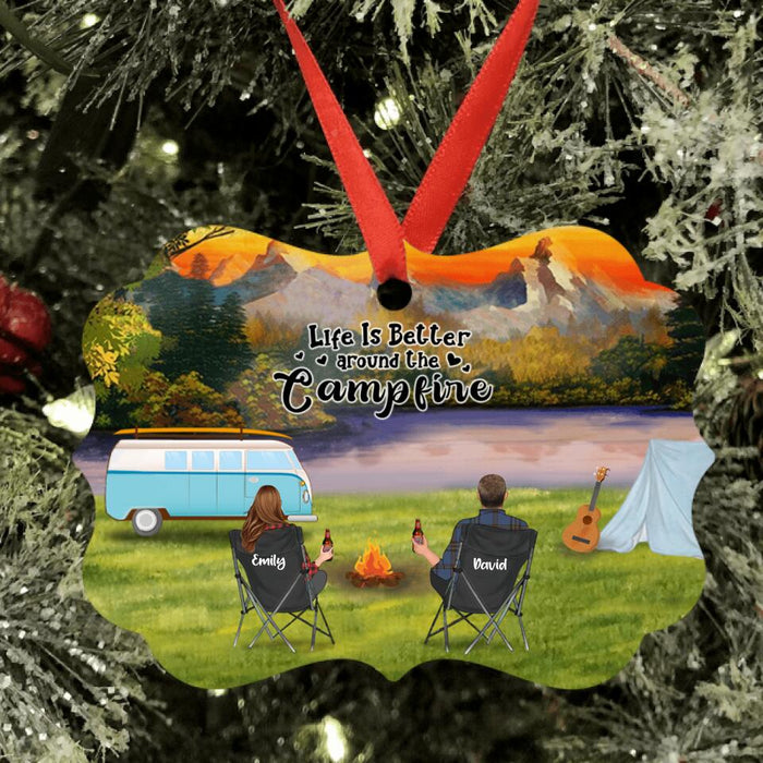 Custom Personalized Camping Ornament- Couple/Parents With Upto 6 Kids, 2 Pets - Life Is Better Around The Campfire  - Q3VZTZ