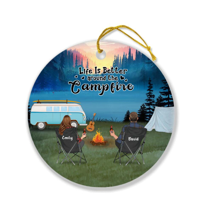 Custom Personalized Camping Ornament- Couple/Parents With Upto 6 Kids, 2 Pets - Life Is Better Around The Campfire  - Q3VZTZ