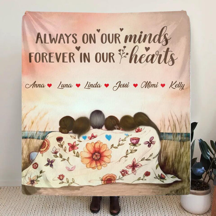 Custom Personalized Mom & Daughter Quilt/Single Layer Fleece Blanket/Pillow Cover - Gift Idea For Mother's Day - Upto 5 Children -  Always On Our Minds Forever In Our Hearts