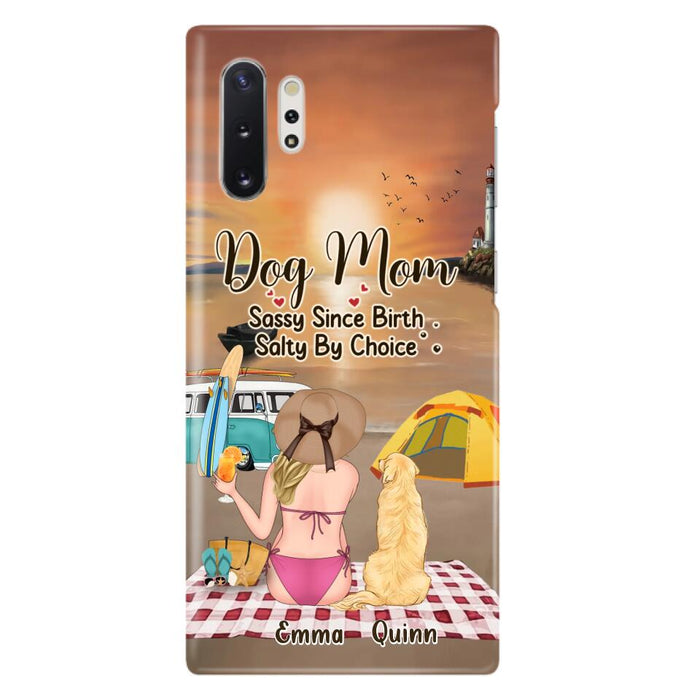 Custom Personalized Dog Mom Phone Case - Upto 4 Dogs - Mother's Day Gift Idea for Dog Lovers - Dog Mom Sassy Since Birth Salty By Choice - Case for iPhone/Samsung