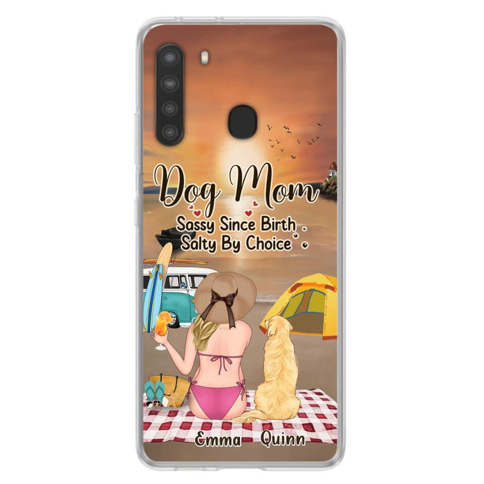 Custom Personalized Dog Mom Phone Case - Upto 4 Dogs - Mother's Day Gift Idea for Dog Lovers - Dog Mom Sassy Since Birth Salty By Choice - Case for iPhone/Samsung