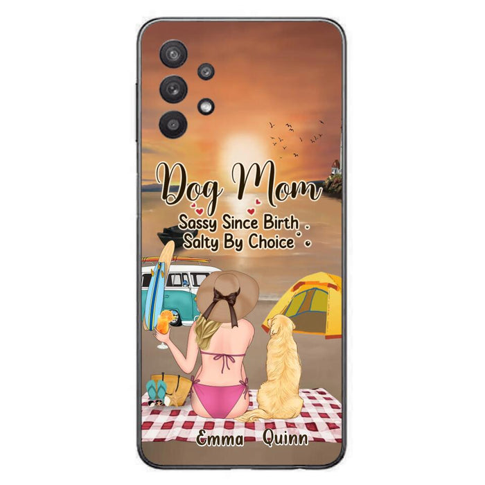 Custom Personalized Dog Mom Phone Case - Upto 4 Dogs - Mother's Day Gift Idea for Dog Lovers - Dog Mom Sassy Since Birth Salty By Choice - Case for iPhone/Samsung