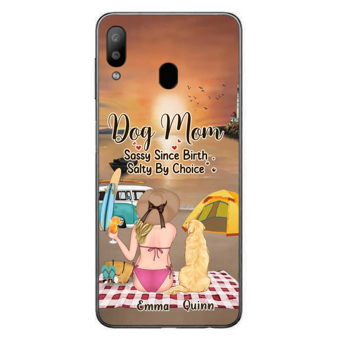 Custom Personalized Dog Mom Phone Case - Upto 4 Dogs - Mother's Day Gift Idea for Dog Lovers - Dog Mom Sassy Since Birth Salty By Choice - Case for iPhone/Samsung