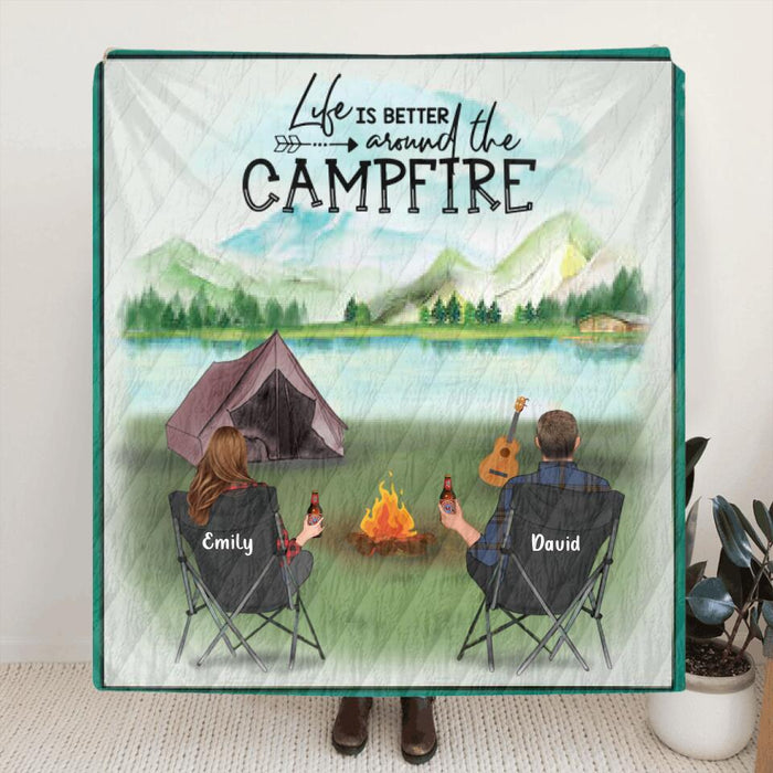 Personalized camping blanket gift for couples, dog lovers - Couple/1 Dog & Couple camping quilt