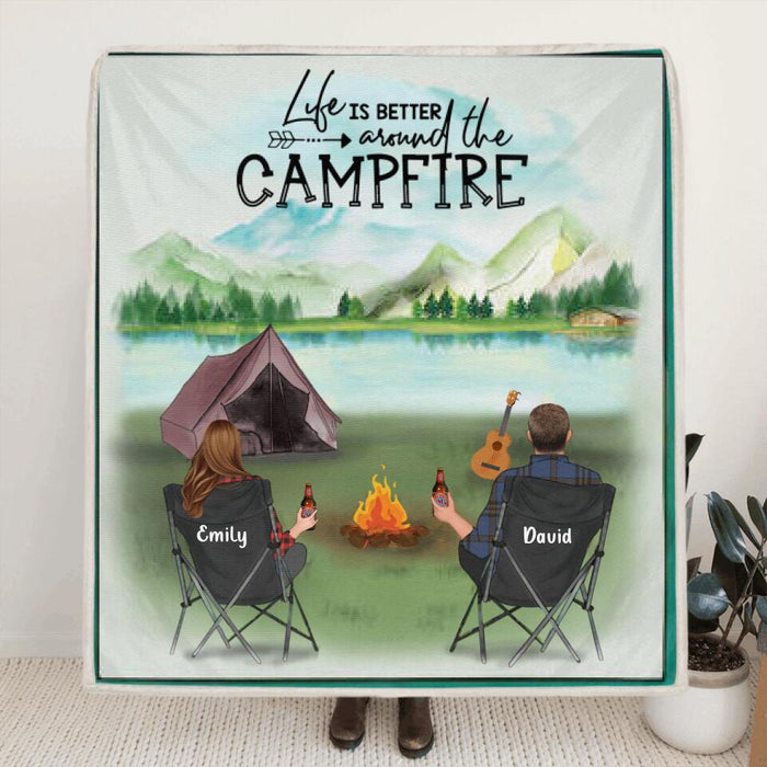 Personalized camping blanket gift for couples, dog lovers - Couple/1 Dog & Couple camping quilt